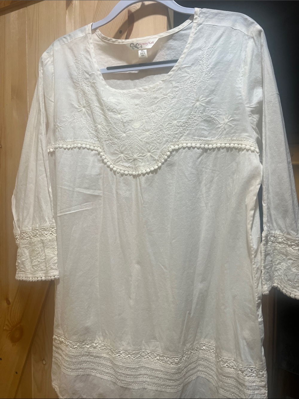Krazy Kat Cream Embroidered Cotton Tunic with embroidery detail size x large